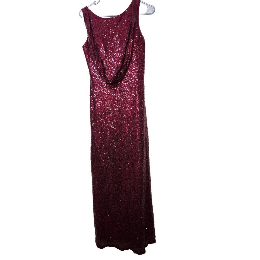Christina Wu Event Gown Sz 6 Full Sequin Claret Red Glam Long Formal Statement